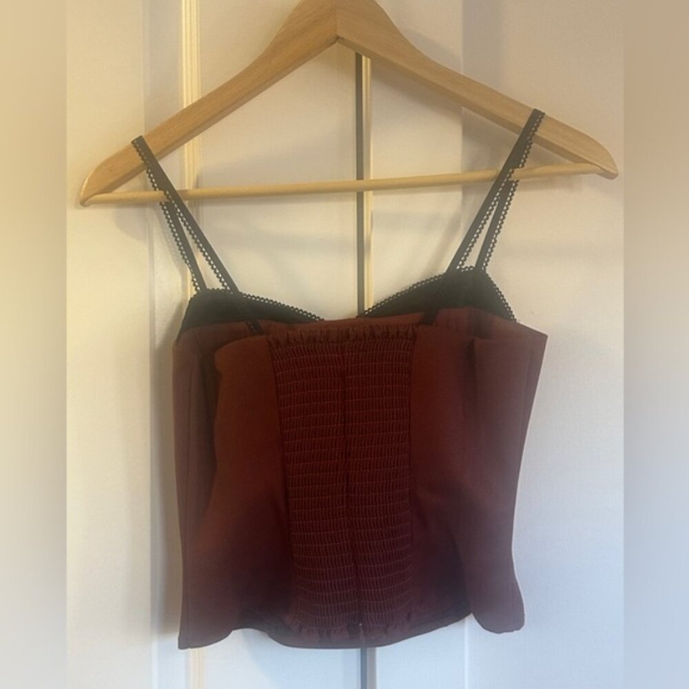 NEW Reformation Melanie Strappy Top Woven Silk Contrast Dark Red | size 2 - Picture 10 of 11